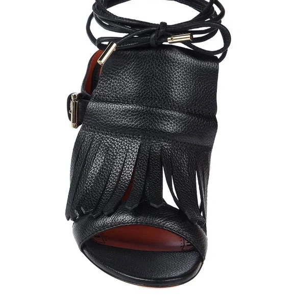 Santoni Black Sandals Fringe Detail Open Toe - Picture 6 of 6